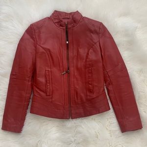 XS red leather jacket